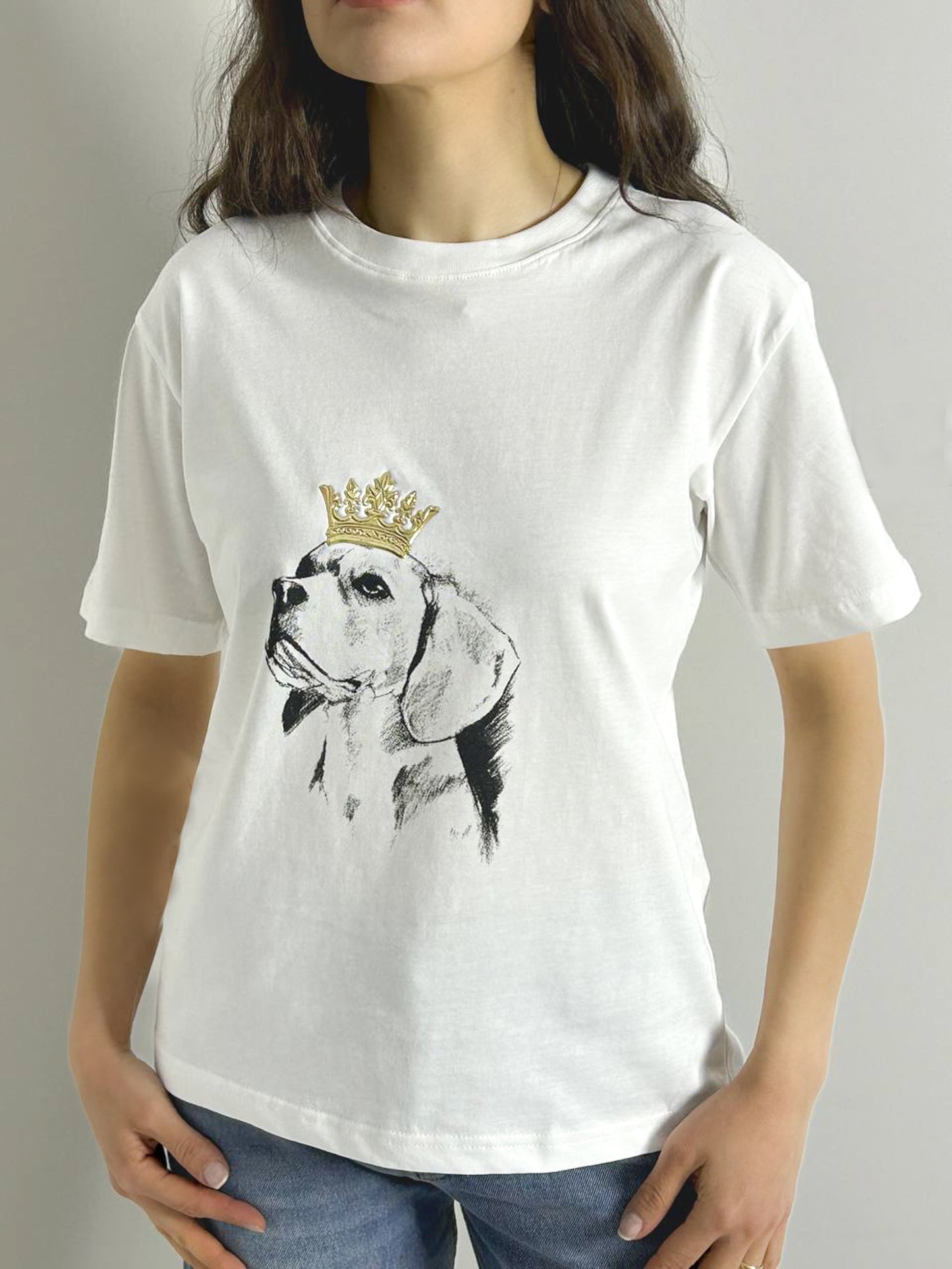 Beyaz Köpek Baskılı T-Shirt