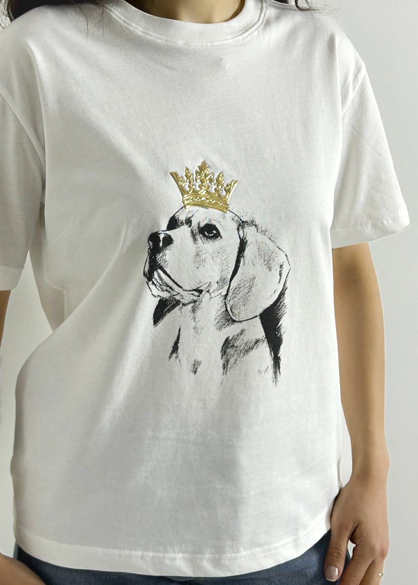 Beyaz Köpek Baskılı T-Shirt