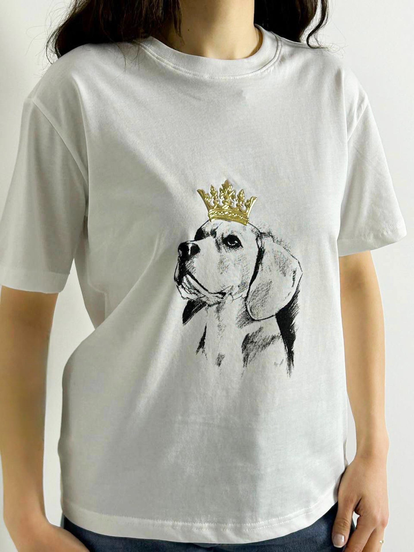 Beyaz Köpek Baskılı T-Shirt